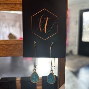 Gold and Blue Teardrop Earrings